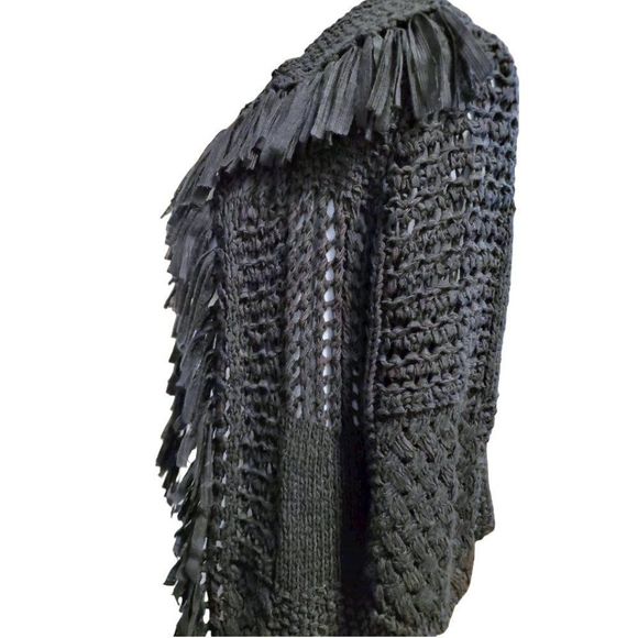 Bold Artsy Goth Jacket Black Knot Macrame w/ fringe collar and front opening - Picture 2 of 8